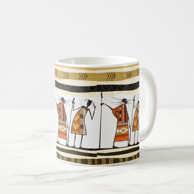 Taza De Café Gráfico africano, cazadores tribales (Anverso derecho)