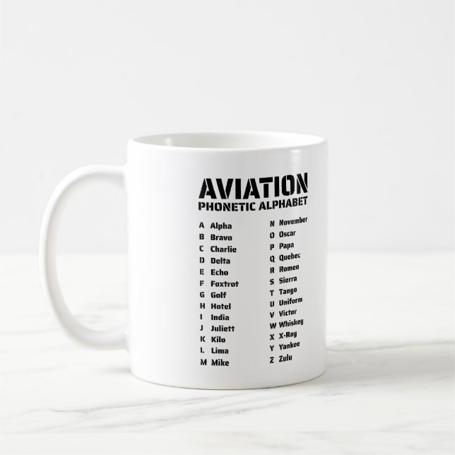 Taza De Café Gráfico alfabético fonético de aviación (Izquierda)