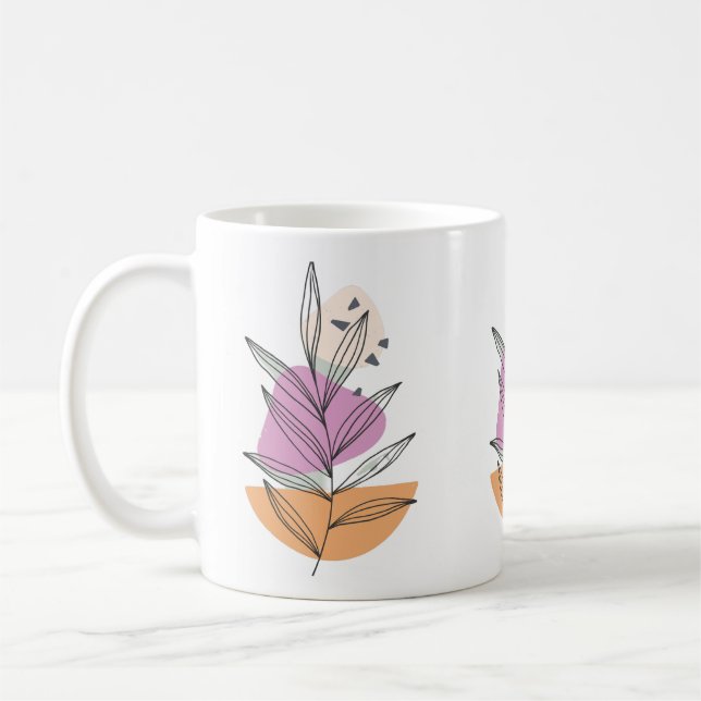 Taza De Café Gráfico de hoja moderna con fondo blanco (Izquierda)