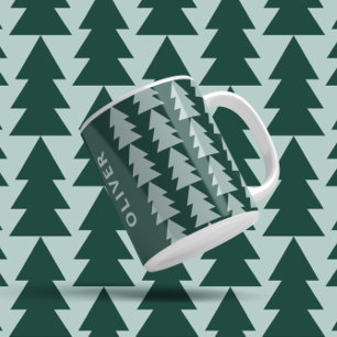 Taza De Café Gráfico geométrico moderno verde de árbol de Navid