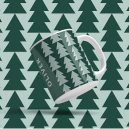 Taza De Café Gráfico geométrico moderno verde de árbol de Navid
