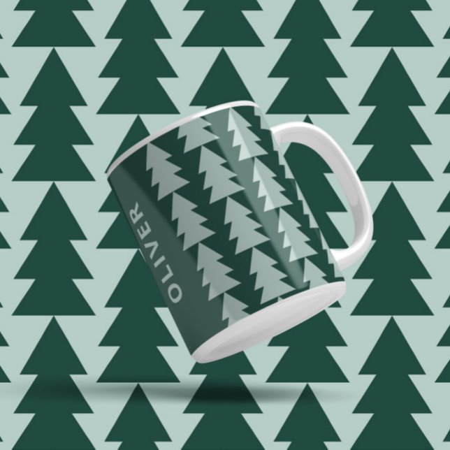 Taza De Café Gráfico geométrico moderno verde de árbol de Navid (Subido por el creador)