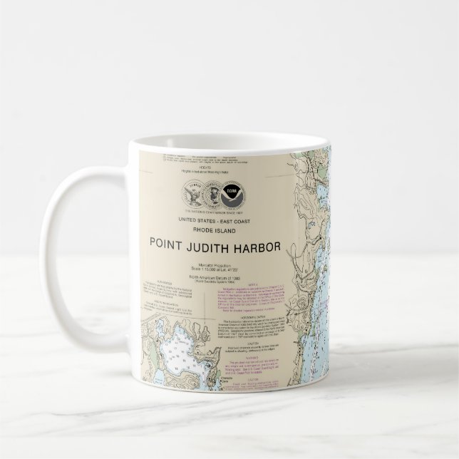 Taza De Café Gráfico náutico de Point Judith Harbour 13219 (Izquierda)