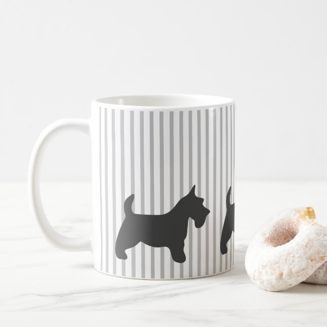 Taza De Café Grafito Terrier en franjas grises (Con donut)