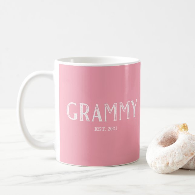 Taza De Café Grammy Rosa Año de Establecimiento (Con donut)