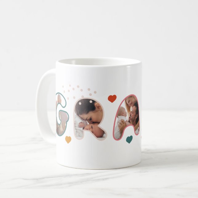 Taza De Café Grams Multiple Photo Letters Collage Grandma (Anverso izquierdo)