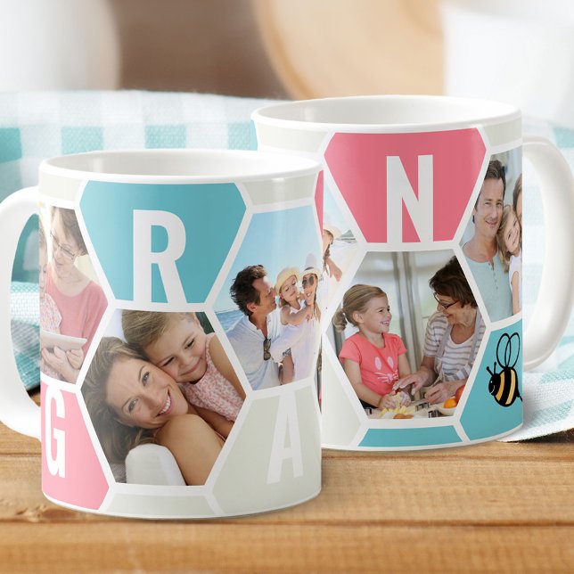 Taza De Café Gran 5 Photo Editable 4 Letter Bee and Honeycomb (Subido por el creador)