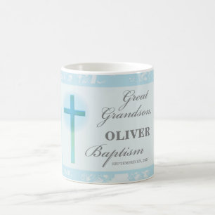 Taza De Café Gran abuelo bautismo azul encaje personalizado