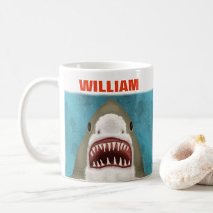 Taza De Café Gran ataque de tiburón blanco a un océano gracioso