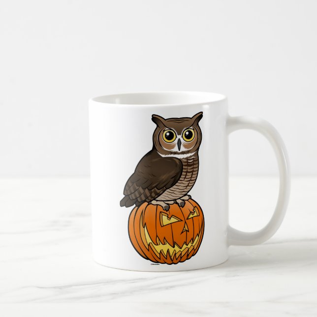 Taza De Café Gran búho de cuernos de Halloween (Derecha)