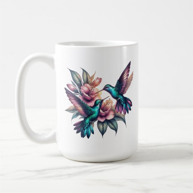 Taza De Café Gran cerámica clásica de colibrí y flor (Izquierda)