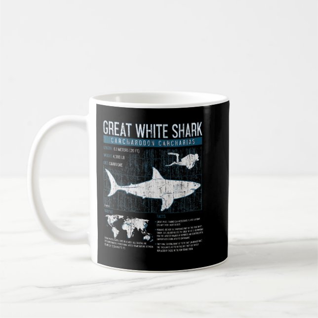 Taza De Café Gran ciencia del tiburón blanco Tiburones Hechos G (Izquierda)