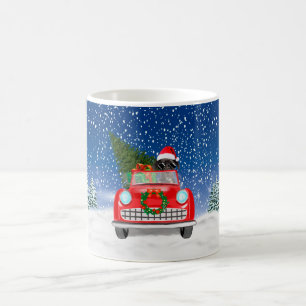 Taza De Café Gran Danés conduciendo coche en Navidad con nieve