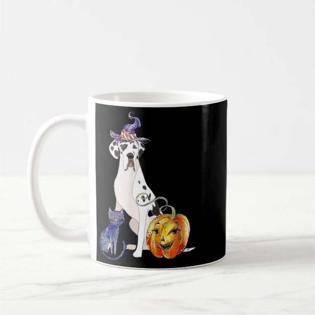 Taza De Café Gran Danés Perro de Halloween Arlequín (Izquierda)
