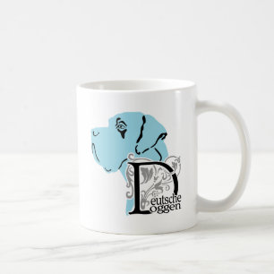 Taza De Café Gran Danés Retrato de cabeza y nombre de raza alem