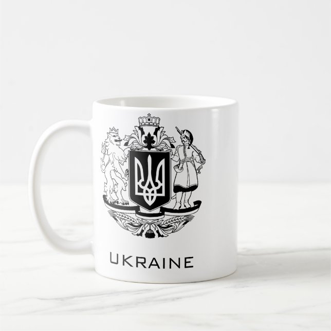 Taza De Café Gran Escudo de Armas de Ucrania Arte Monocromo Ref (Izquierda)