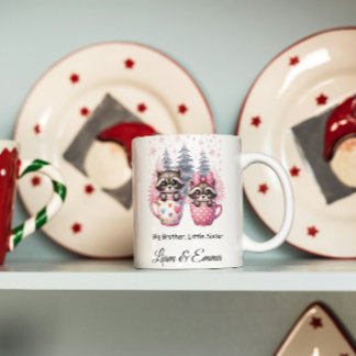 Taza De Café Gran Hermano Pequeña Hermana Navidad Raccoon Mug