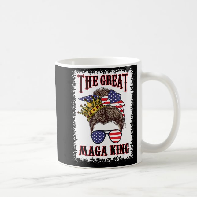 Taza De Café Gran Maga Rey De Julio Messy Bun USA Bandera para (Derecha)