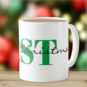 Taza De Café Gran Monograma Verde y Feliz Clásico de Navidad