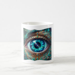 Taza De Café Gran Ojo Azul Eléctrico en Escena de Fantasía