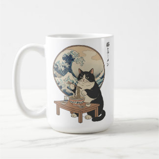 Taza De Café Gran Ola Gato Japonés Comiendo Ramen Arte Divertid