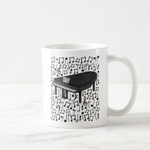 Taza De Café Gran piano con notas musicales, músico pianista