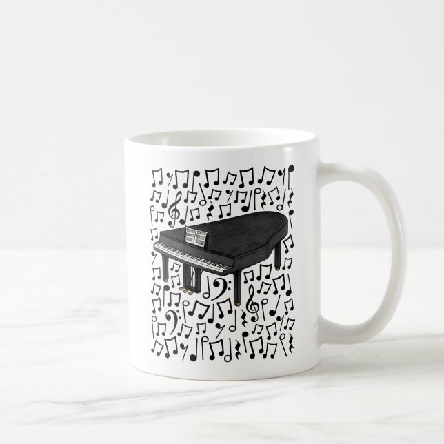 Taza De Café Gran piano con notas musicales, músico pianista (Derecha)