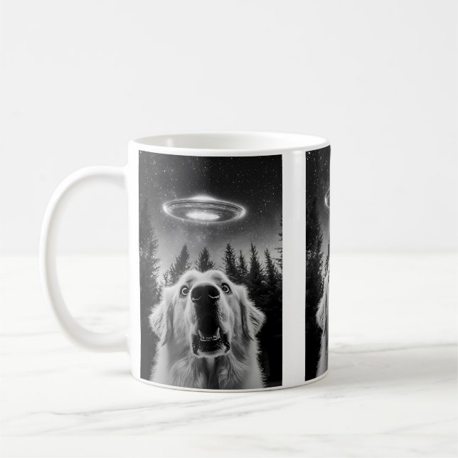 Taza De Café Gran Pirineo Funny Ufo Selfie (Izquierda)