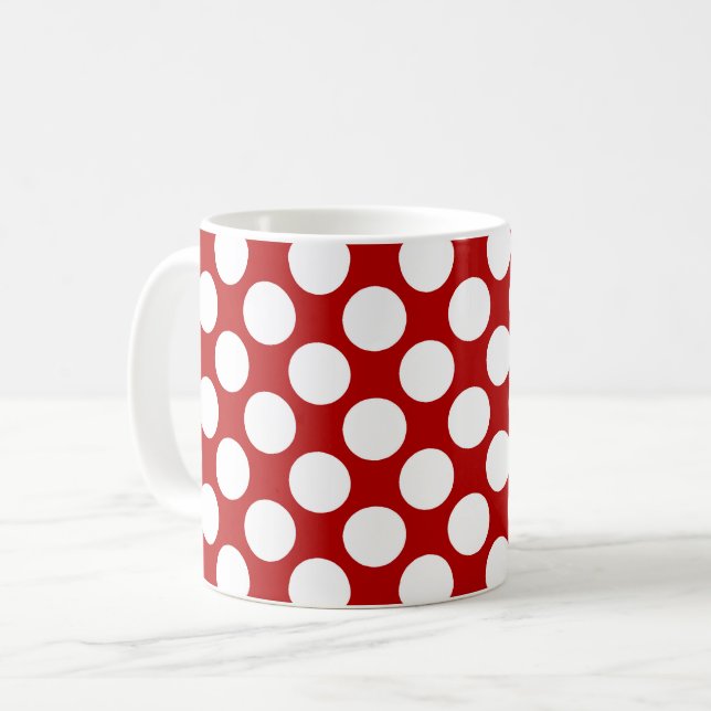 Taza De Café Gran punto retro - blanco y rojo (Anverso izquierdo)