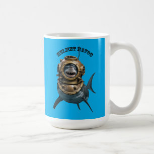 Taza De Café Gran Tiburón Blanco Dentro de un Casco de Buceo UR