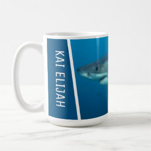 Taza De Café Gran tiburón blanco personalizado azul oscuro gran