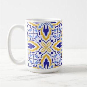 Taza De Café Grand Mosaic Blue and Gold Floral Mediterranean