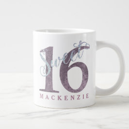 Taza De Café Grande 16.ª Rosa Rosa Polvorienta | Dulce 16 Purpurina pl