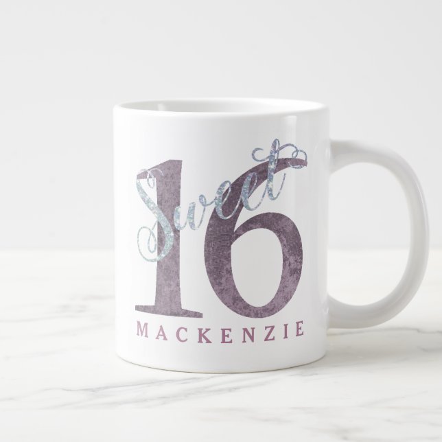 Taza De Café Grande 16.ª Rosa Rosa Polvorienta | Dulce 16 Purpurina pl (Derecha)