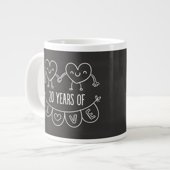Taza De Café Grande 20.º Aniversario Gift Chalk Hearts (Izquierda)