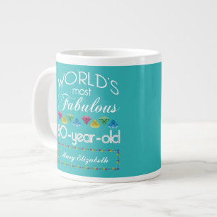 Taza De Café Grande 80.o Cumpleaños la mayoría de la turquesa colori
