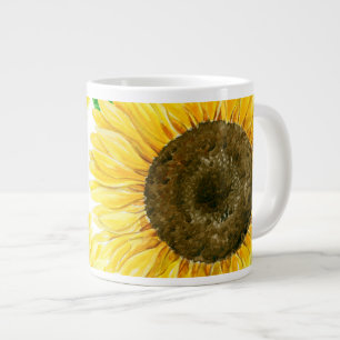 Taza De Café Grande acuarela de girasoles