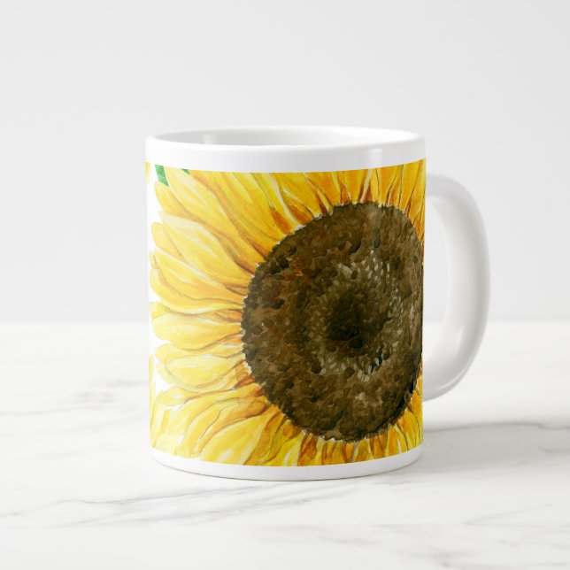 Taza De Café Grande acuarela de girasoles (Derecha)