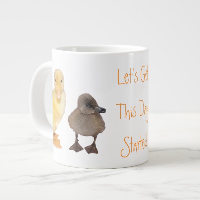 Taza De Café Grande Adorables pollos amarillos y grises Fotografía (Izquierda)