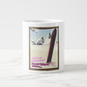 Taza De Café Grande afiche de viaje de mont blanc Snowboarding.