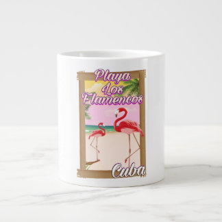 Taza De Café Grande Afiche de viaje de Playa Los Flamencos Cuba