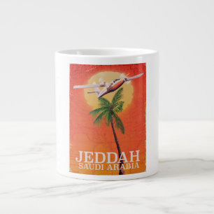 Taza De Café Grande Afiche de viaje del mapa vintage de Jeddah Arabia