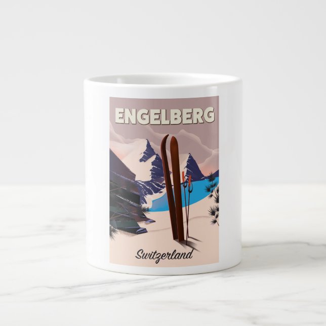 Taza De Café Grande Afiche de viaje en esquí de Engelberg Suiza (Frente)