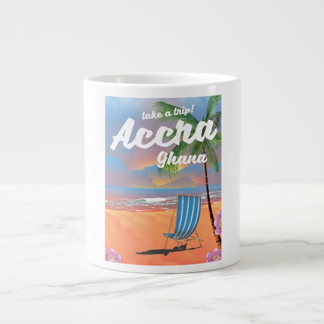 Taza De Café Grande Afiche de viaje por la playa de Accra Ghana (Frente)