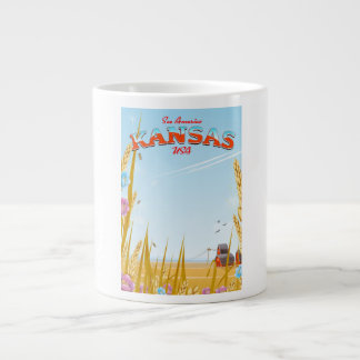 Taza De Café Grande Afiche de viaje retro de la granja de Kansas USA