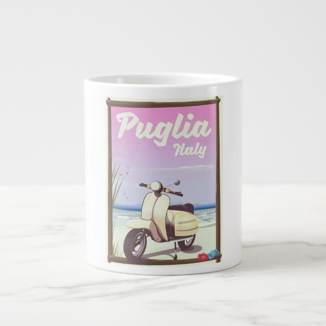 Taza De Café Grande Afiche de viajes de Apulia Italia. (Frente)