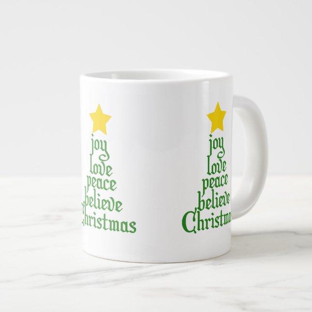 Taza De Café Grande Alegría, amor, paz, creencia, Navidades (Derecha)