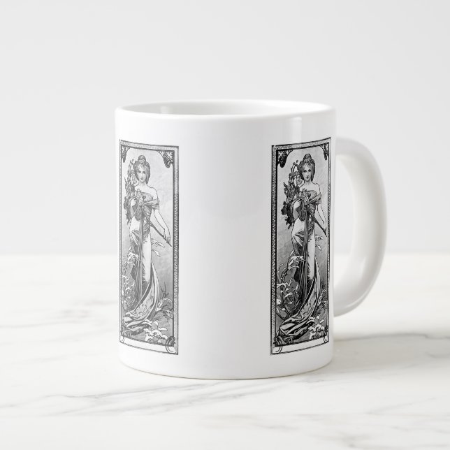 Taza De Café Grande Alphonse Mucha Flores rotas (Derecha)