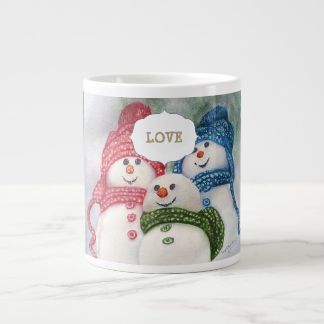 TAZA DE CAFÉ GRANDE AMANTE FAMILIA SNOWMAN (Frente)