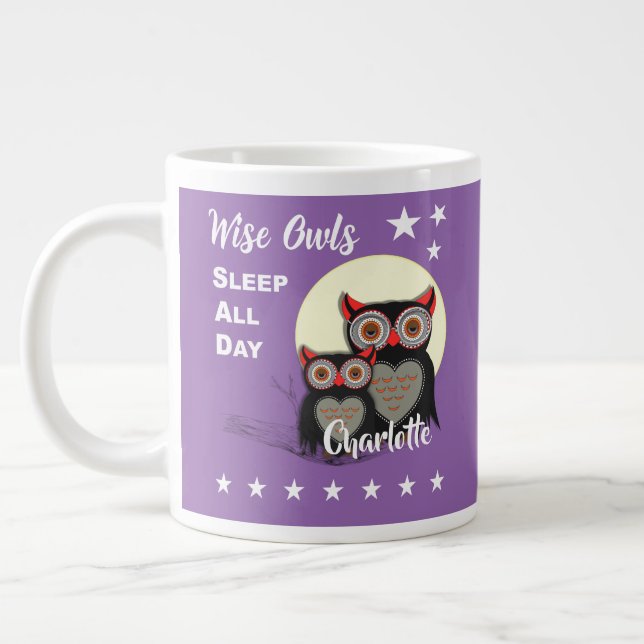 Taza De Café Grande Amantes de Lechuza Super Cute Gracioso Personaliza (Izquierda)